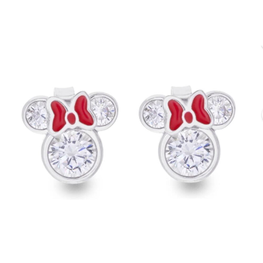 NEW-Sterling Silver Cubic Zirconia Minnie Studded Earrings